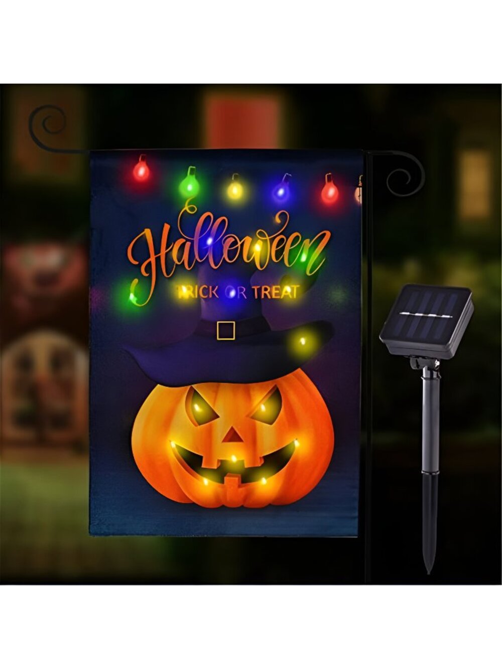 Halloween LED Lighted Garden Flag, Double Sided Solar Lighted Garden Flag,
